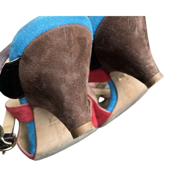 Anteprima Womens Leather Open Toe Ankle Strap Sandals Heels Red Blue Size 36 6 - Picture 6 of 9